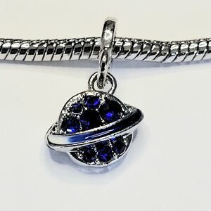 For Pandora Charm Bracelets – Deep Blue Silver Cosmic Planet Saturn Dangle Charm